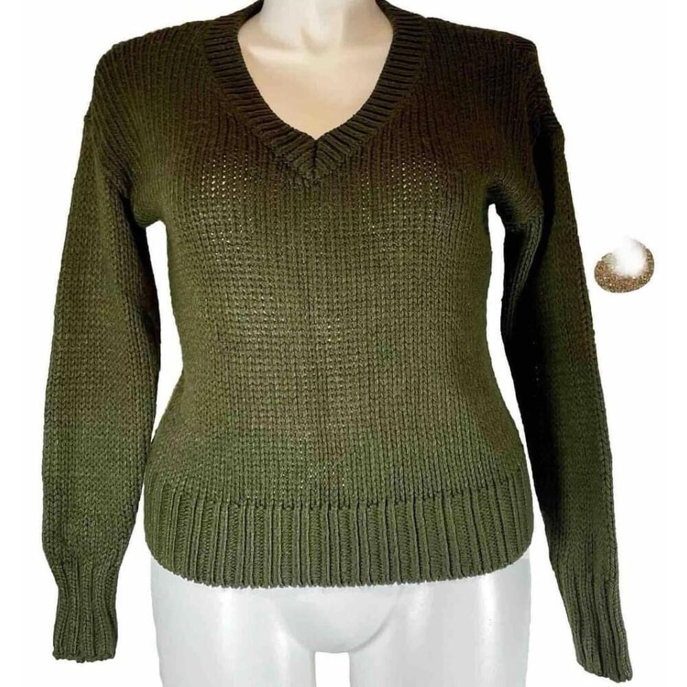 VICTORIAS SECRET PINK KNIT PULLOVER V-NECK BOYFRIEND SWEATER SIZE XS COLOR GREEN
